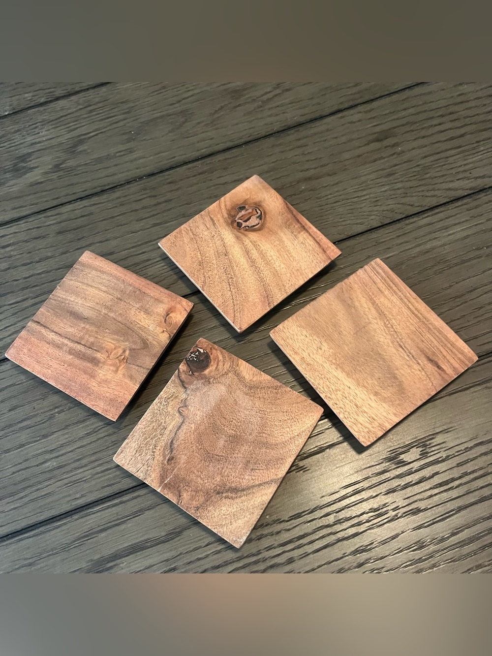 Custom Hardwood Drink Coasters 4 Inch Square Natural Set of 4